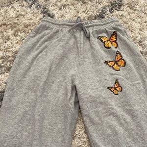 gray sweats with butterflies
